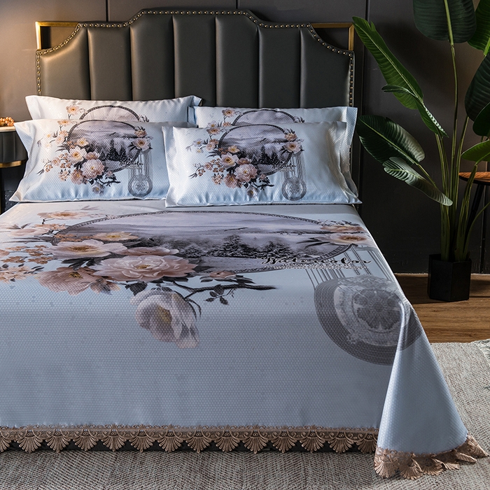 91家纺网 家纺一手货源 找家纺 大境 2024新款900d窝蜂冰丝凉席三件套 花开富贵