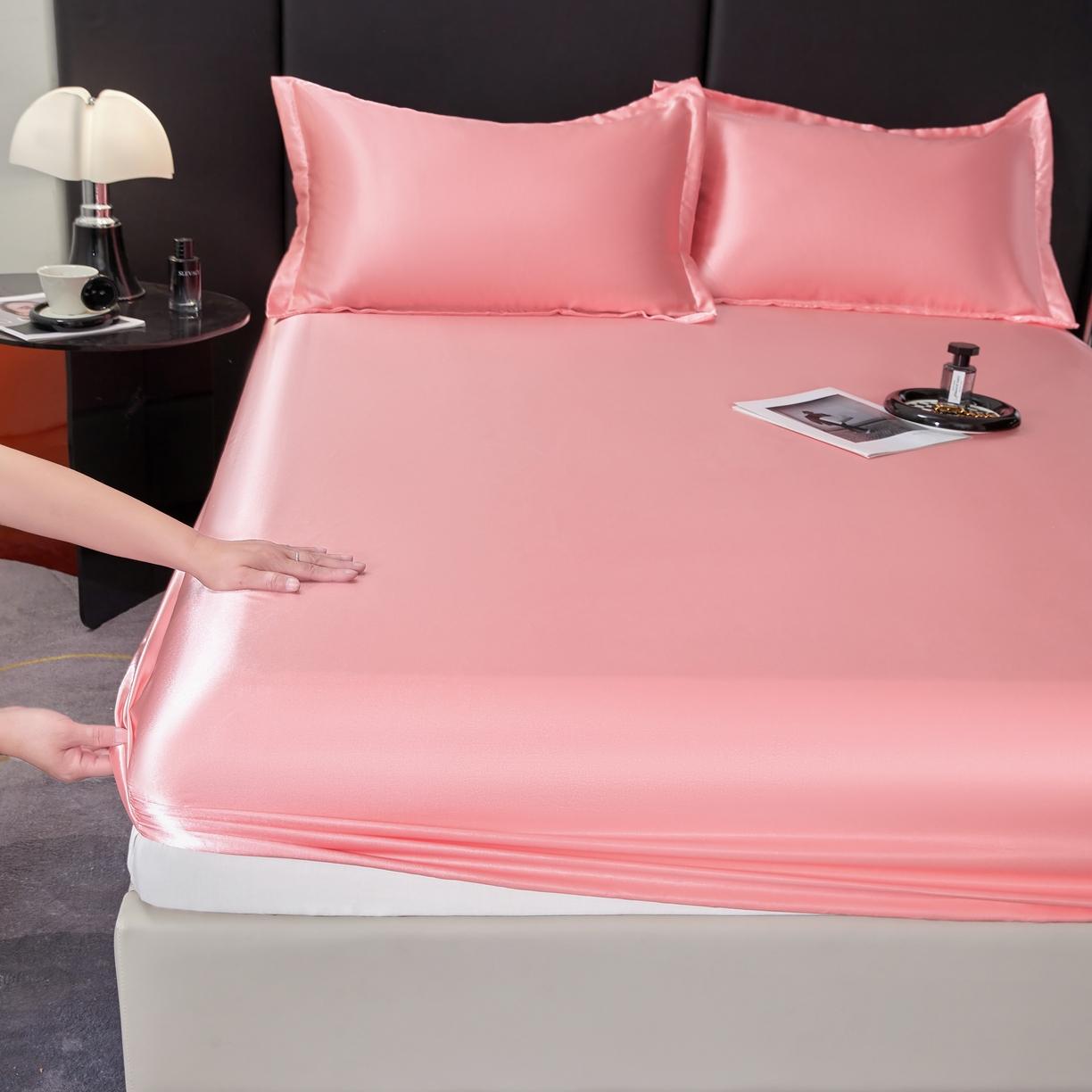 91家纺网 家纺一手货源 找家纺 梦舒羽 2025新款可水洗冰丝床垫保护套床笠三件套 玉色