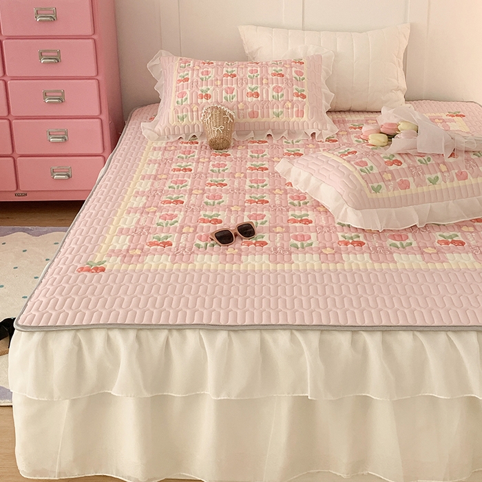 91家纺网 家纺一手货源 找家纺 昔可家纺 2024新款床裙款乳胶席 樱桃郁金香