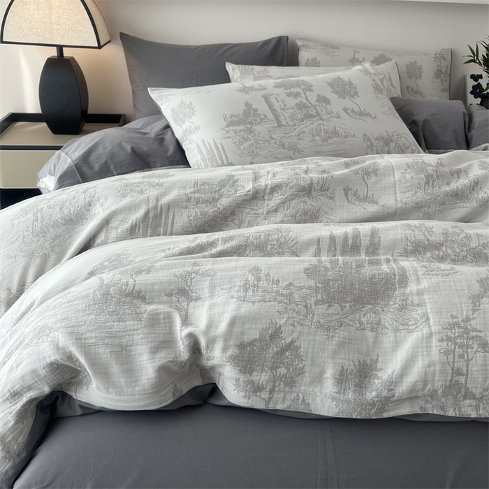 91家纺网 家纺一手货源 找家纺 HL原创 2024新款原创双层纱提花四件套 拾光-灰