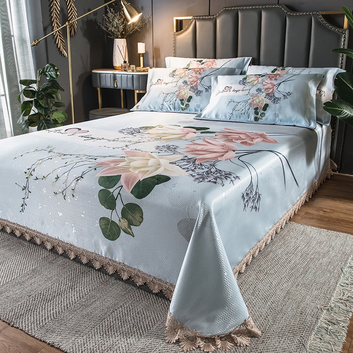 91家纺网 家纺一手货源 找家纺 大境 2024新款900d窝蜂冰丝凉席三件套 香草百合