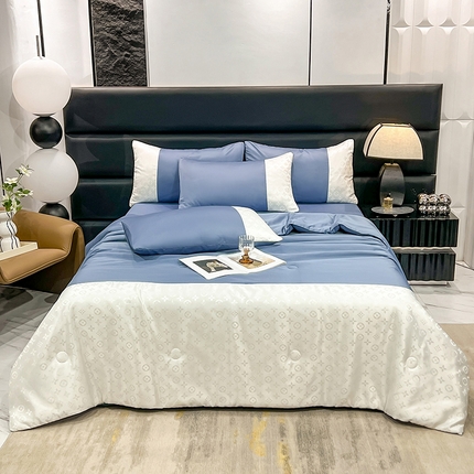 91家纺网 家纺一手货源 找家纺 梦之岛 2024新款水洗真丝提花空调被夏被四件套-路易公主 路易公主-蓝