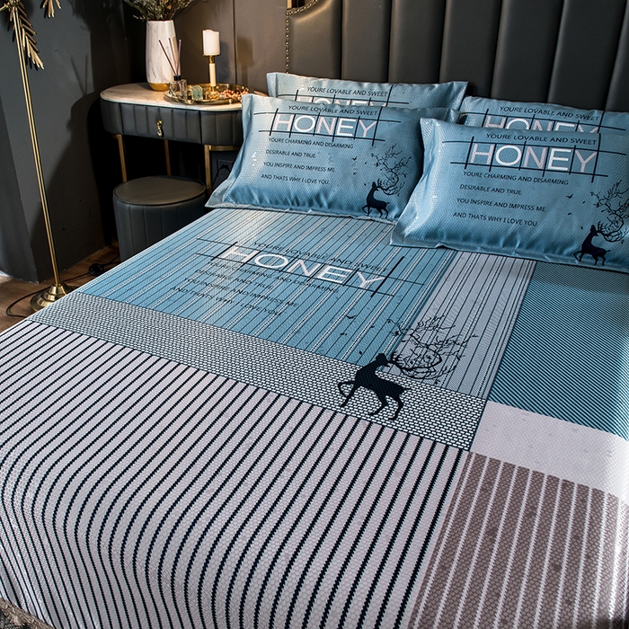 91家纺网 家纺一手货源 找家纺 大境 2024新款900d窝蜂冰丝凉席三件套 浪漫仲夏