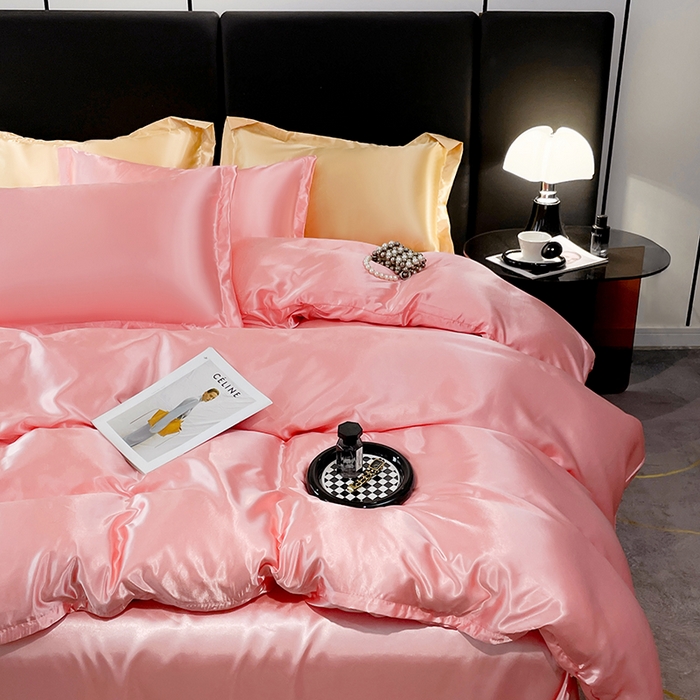 91家纺网 家纺一手货源 找家纺 梦舒羽 2025新款可水洗冰丝被套床单枕套夏季四件套 玉色