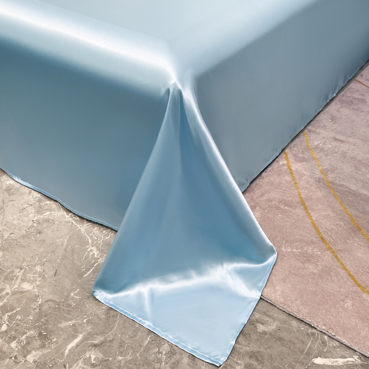 91家纺网 家纺一手货源 找家纺 梦舒羽 2025新款可水洗冰丝床垫保护罩防尘床单三件套 天空蓝