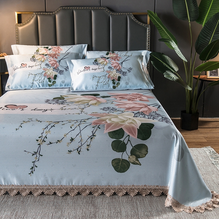 91家纺网 家纺一手货源 找家纺 大境 2024新款900d窝蜂冰丝凉席三件套 香草百合