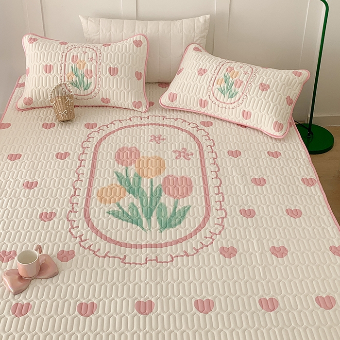 91家纺网 家纺一手货源 找家纺 昔可家纺 2024新款床笠款乳胶席 粉爱心郁金香