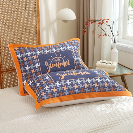 91家纺网 家纺一手货源 找家纺 朴尔-2024新款纯棉色织提花宽边定位四层纱布枕巾一对52*78 阳光风车-藏青