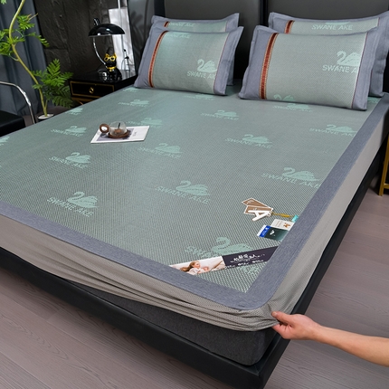 91家纺网 家纺一手货源 找家纺 小牛  2024加厚款-天鹅冰藤席系列（床笠款） 绿色