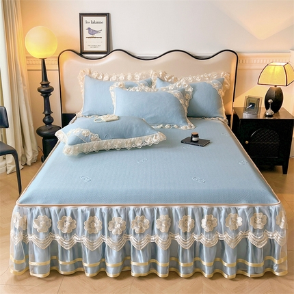 91家纺网 家纺一手货源 找家纺 （总）虹星家纺 2024新款A类冰感凉豆豆可拆卸床裙席三件套