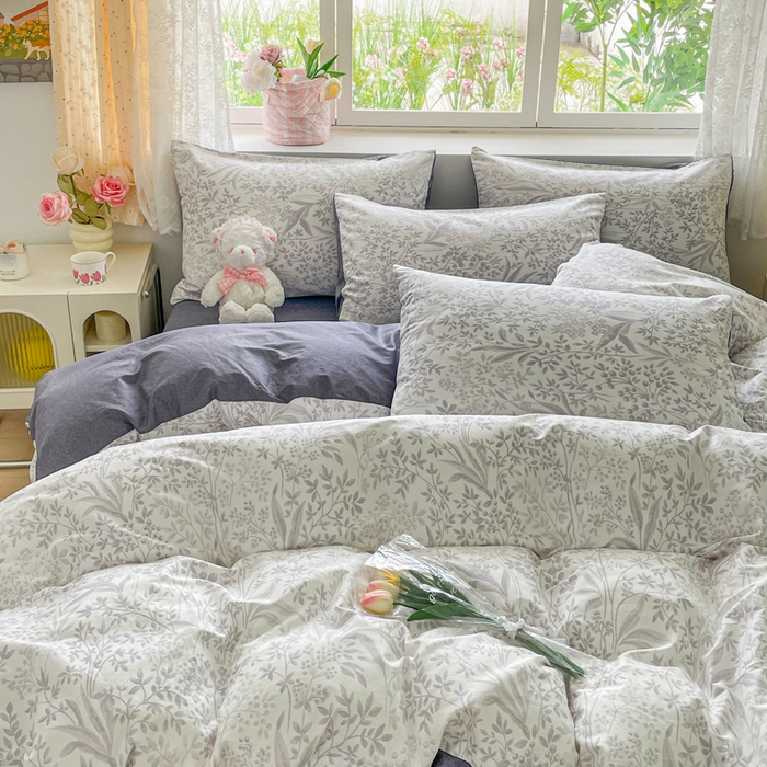 91家纺网 家纺一手货源 找家纺 芊寻家居 2024新款全棉13372花卉系列四件套 淡雅