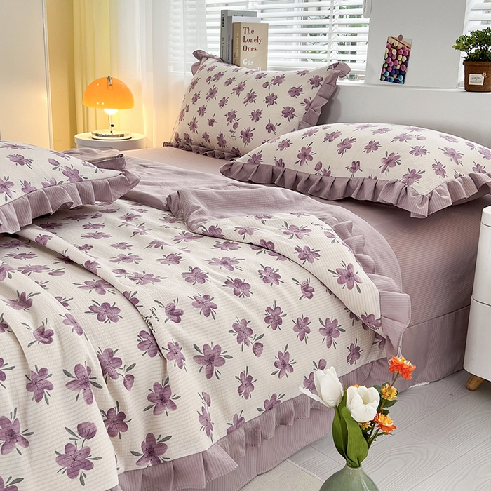 91家纺网 家纺一手货源 找家纺 梦莱斯 2024新款时尚舒适泡泡棉夏被四件套 小苍兰