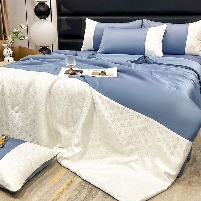 91家纺网 家纺一手货源 找家纺 梦之岛 2024新款水洗真丝提花空调被夏被四件套-路易公主 路易公主-蓝