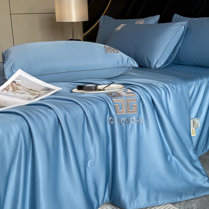 91家纺网 家纺一手货源 找家纺 露梦家纺 2025新款水洗真丝刺绣夏被-梵希 梵希-冰川蓝