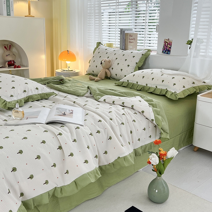 91家纺网 家纺一手货源 找家纺 梦莱斯 2024新款时尚舒适泡泡棉夏被四件套 森林