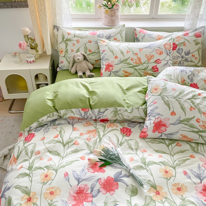 91家纺网 家纺一手货源 找家纺 芊寻家居 2024新款全棉13372花卉系列四件套 朵菲