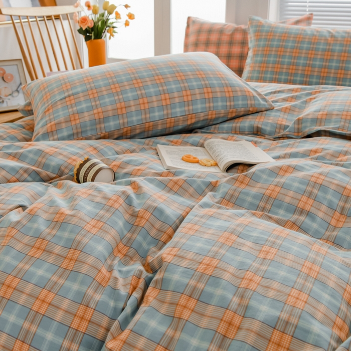 91家纺网 家纺一手货源 找家纺 柠萌家居 2024新款A类全棉色织水洗棉无印风四件套 芳华绿