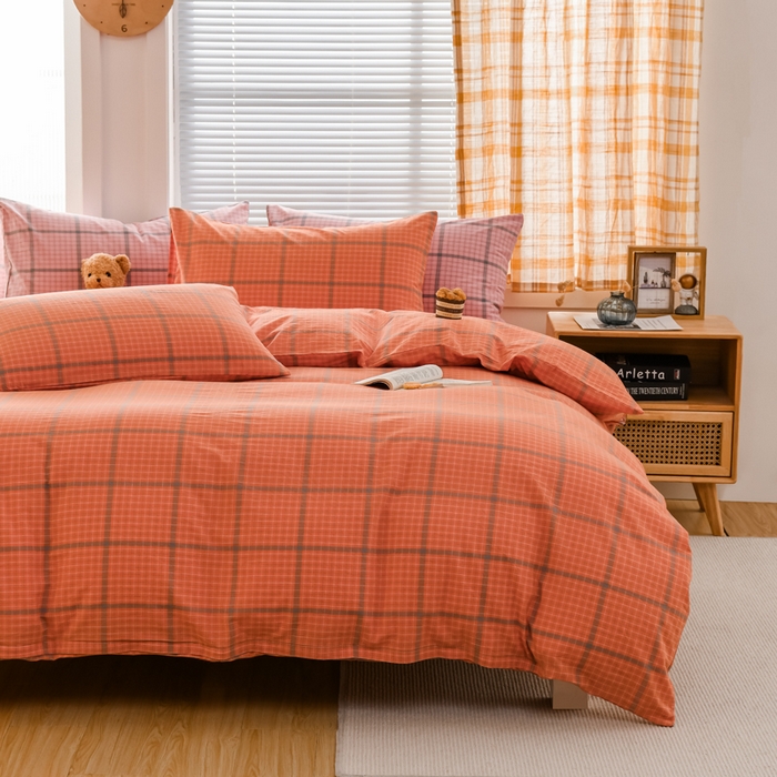 91家纺网 家纺一手货源 找家纺 柠萌家居 2024新款A类全棉色织水洗棉无印风四件套 瓦尔桔