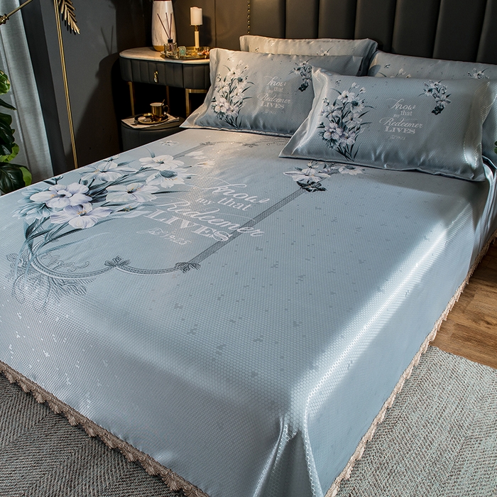 91家纺网 家纺一手货源 找家纺 大境 2024新款900d窝蜂冰丝凉席三件套 幽幽花语