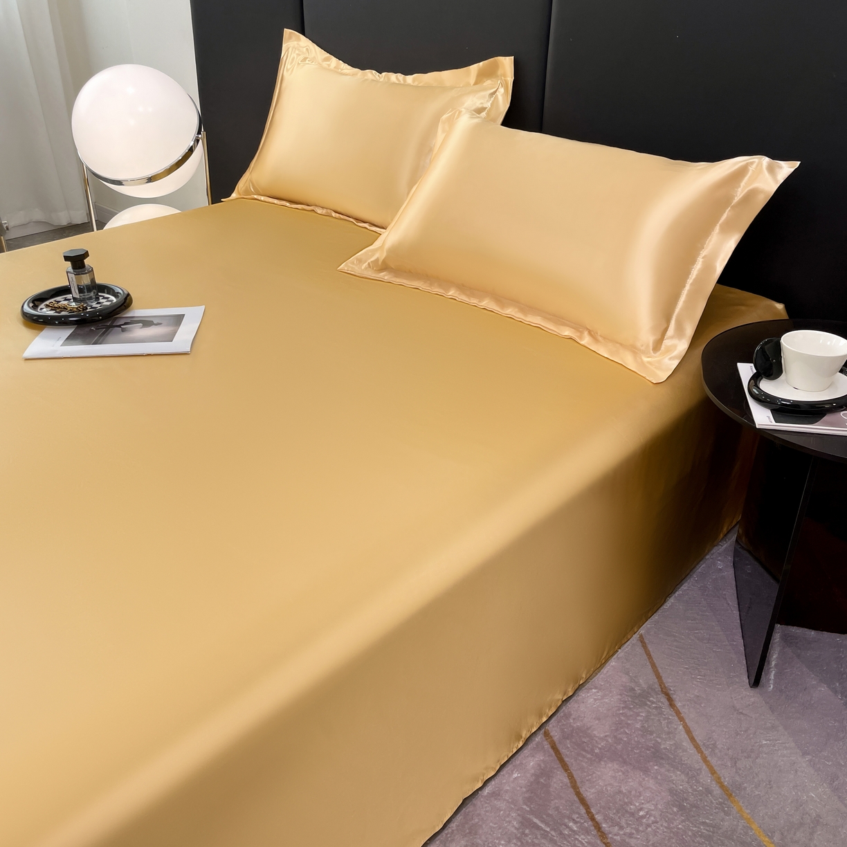 91家纺网 家纺一手货源 找家纺 梦舒羽 2025新款可水洗冰丝床垫保护罩防尘床单三件套 金驼色