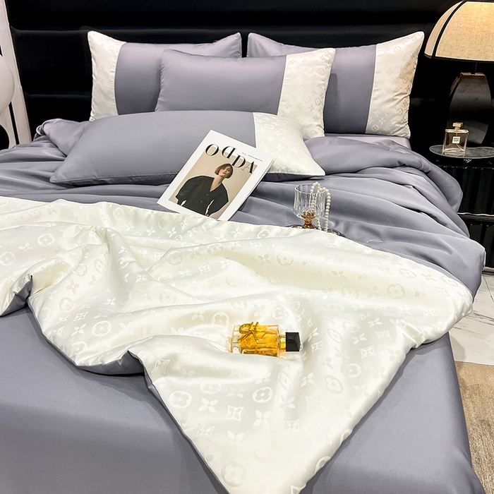 91家纺网 家纺一手货源 找家纺 梦之岛 2024新款水洗真丝提花空调被夏被四件套-路易公主 路易公主-灰