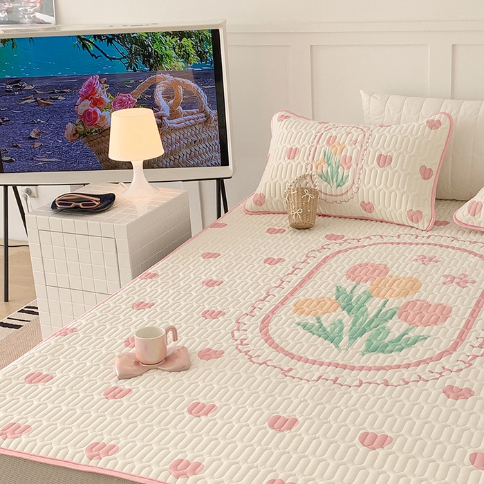 91家纺网 家纺一手货源 找家纺 昔可家纺 2024新款床笠款乳胶席 粉爱心郁金香