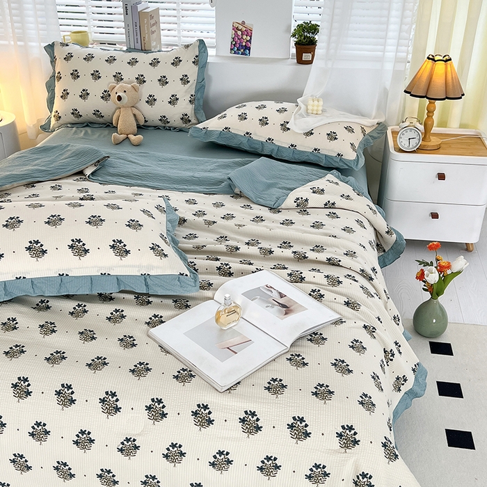 91家纺网 家纺一手货源 找家纺 梦莱斯 2024新款时尚舒适泡泡棉夏被四件套 晴朗