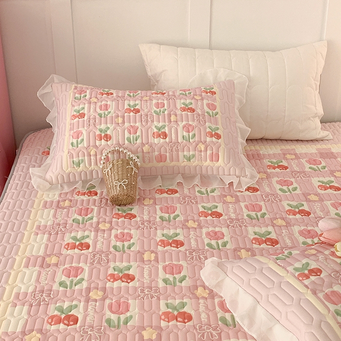 91家纺网 家纺一手货源 找家纺 昔可家纺 2024新款床裙款乳胶席 樱桃郁金香