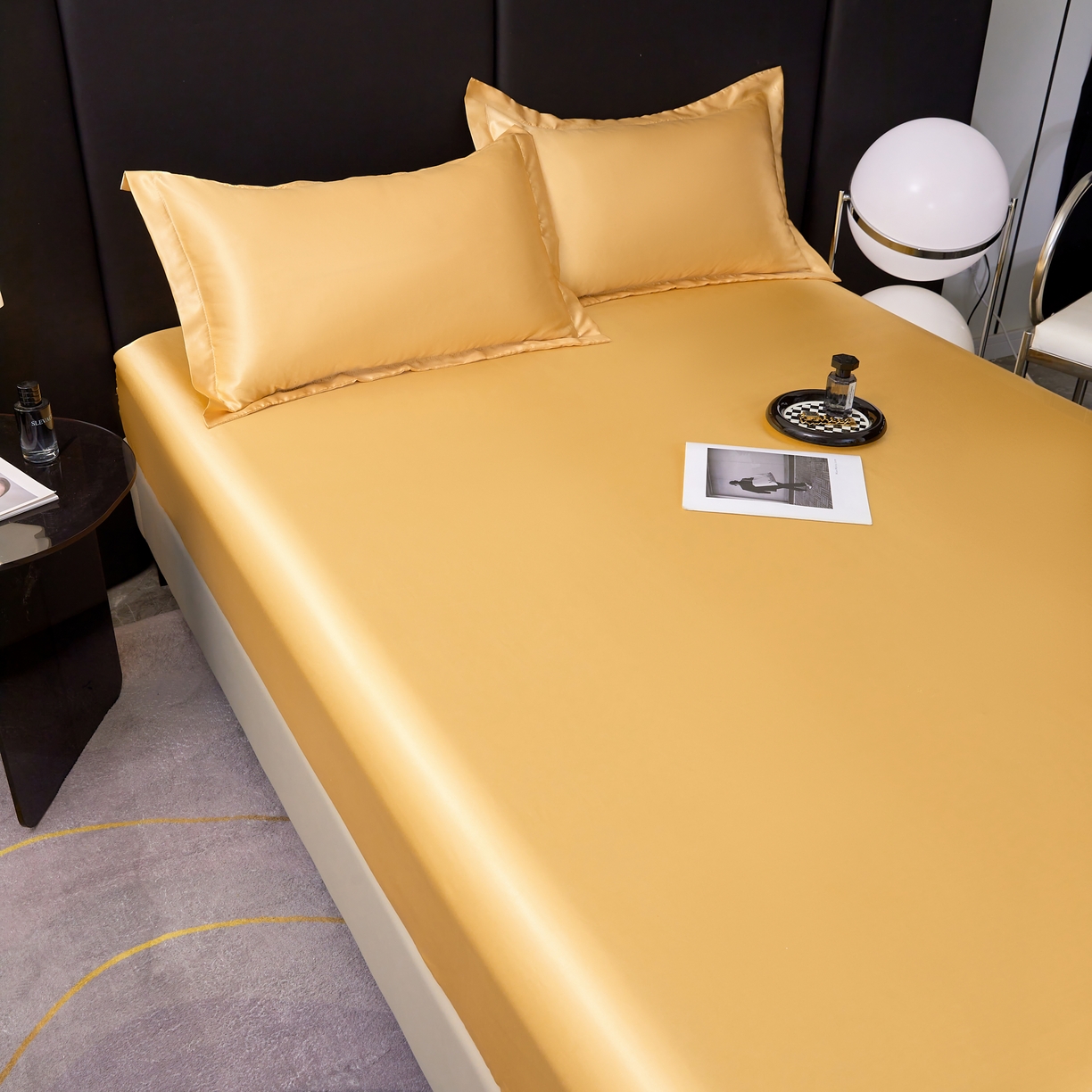 91家纺网 家纺一手货源 找家纺 梦舒羽 2025新款可水洗冰丝床垫保护套床笠三件套 金驼色