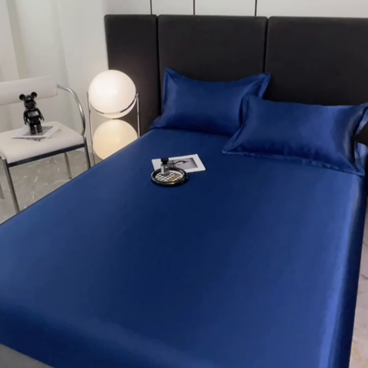 91家纺网 家纺一手货源 找家纺 梦舒羽 2025新款可水洗冰丝床垫保护套床笠三件套 深海蓝