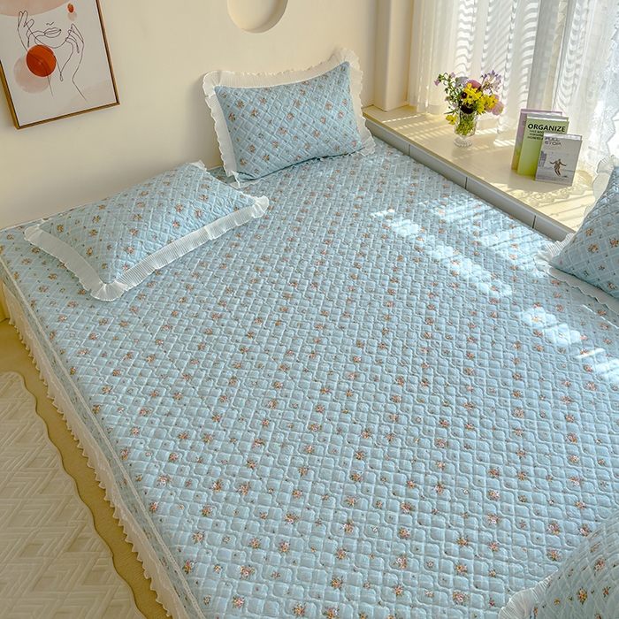 91家纺网 家纺一手货源 找家纺 冬然 2023新款全棉防滑榻榻米垫子炕垫纯棉床盖夹棉床单纯棉床单 花开半夏