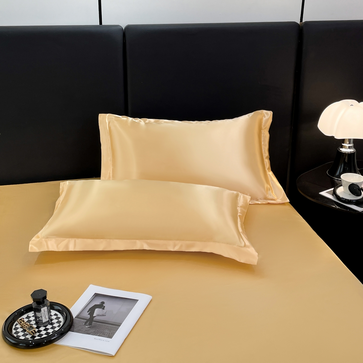 91家纺网 家纺一手货源 找家纺 梦舒羽 2025新款可水洗冰丝床垫保护罩防尘床单三件套 金驼色