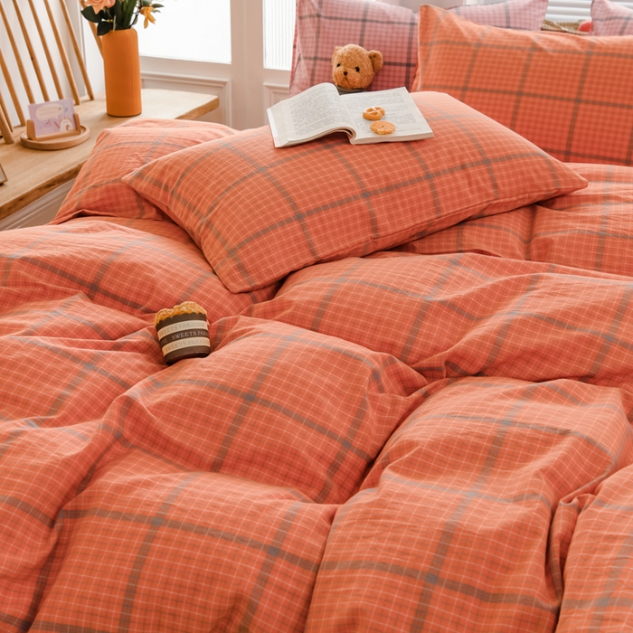 91家纺网 家纺一手货源 找家纺 柠萌家居 2024新款A类全棉色织水洗棉无印风四件套 瓦尔桔