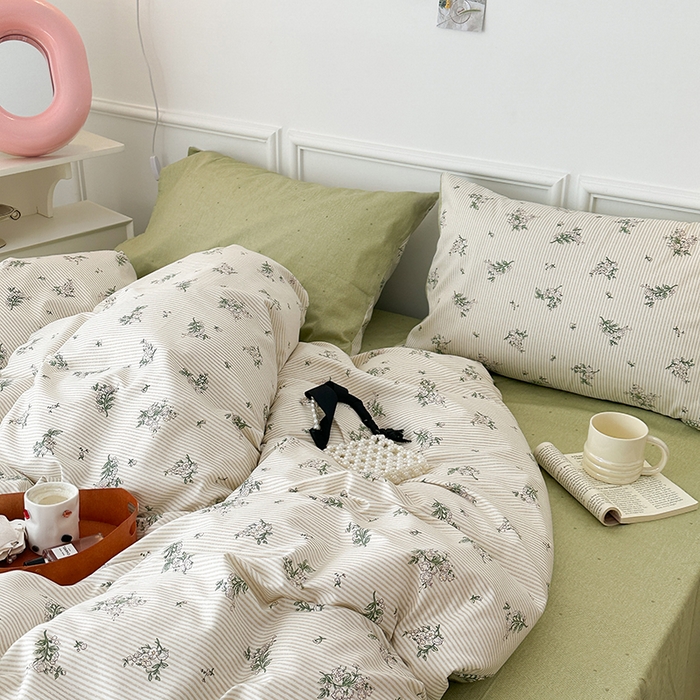 91家纺网 家纺一手货源 找家纺 昔可家纺 2024新款全棉春日复古印花四件套 春日小苍兰