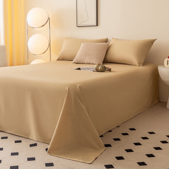 91家纺网 家纺一手货源 找家纺 寐眠 2024新款全棉水洗棉床单床笠单品-单床单 浅咖