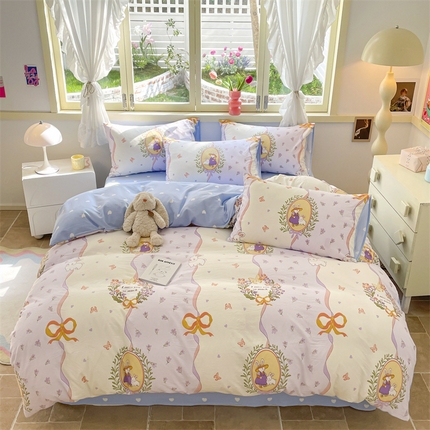盛秋家纺 2026新款水洗棉印花四件套-卡通系列 爱丽丝+蓝爱心