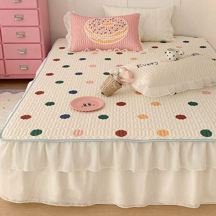 91家纺网 家纺一手货源 找家纺 昔可家纺 2024新款床裙款乳胶席 彩色波点