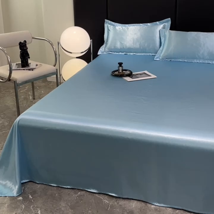 91家纺网 家纺一手货源 找家纺 梦舒羽 2025新款可水洗冰丝床垫保护罩防尘床单三件套 天空蓝