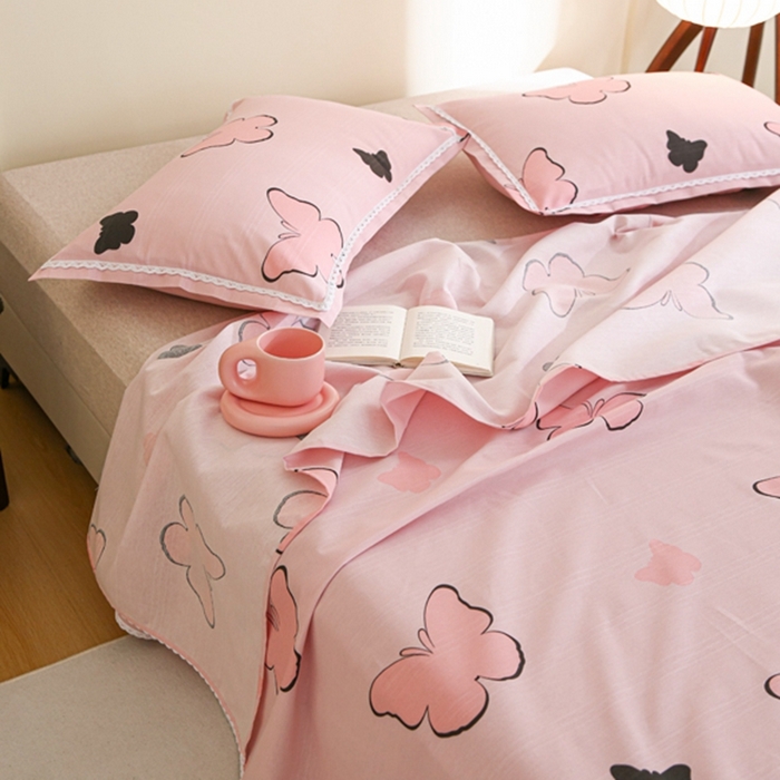 91家纺网 家纺一手货源 找家纺 萌宝 2025老粗布新款纯棉细纱三枚缎卡帆布花边款软凉席床单提供买家秀恋蝶