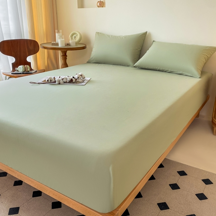 91家纺网 家纺一手货源 找家纺 寐眠 2024新款全棉水洗棉床单床笠单品-单床笠 豆绿