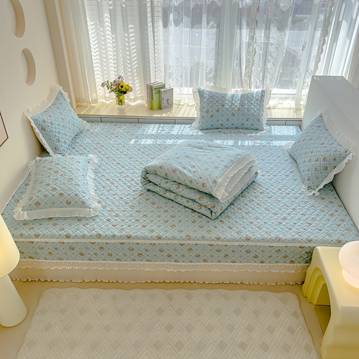 91家纺网 家纺一手货源 找家纺 冬然 2023新款全棉防滑榻榻米垫子炕垫纯棉床盖夹棉床单纯棉床单 花开半夏