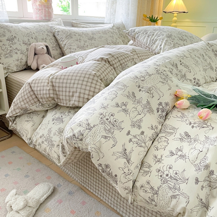 91家纺网 家纺一手货源 找家纺 芊寻家居 2024新款全棉13372花卉系列四件套 开心农场