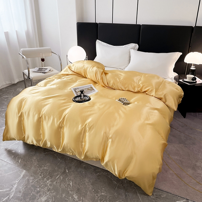 91家纺网 家纺一手货源 找家纺 梦舒羽 2025新款可水洗冰丝被套双人床被套带同款床单床笠四件套 金驼色