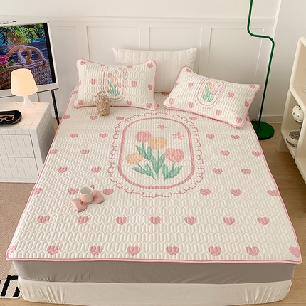 昔可家纺 2024新款床笠款乳胶席 粉爱心郁金香