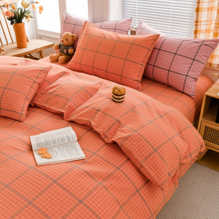 91家纺网 家纺一手货源 找家纺 柠萌家居 2024新款A类全棉色织水洗棉无印风四件套 瓦尔桔