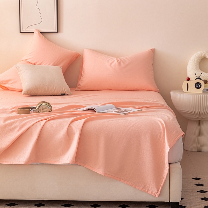 91家纺网 家纺一手货源 找家纺 寐眠 2024新款全棉水洗棉床单床笠单品-单床单 浅粉