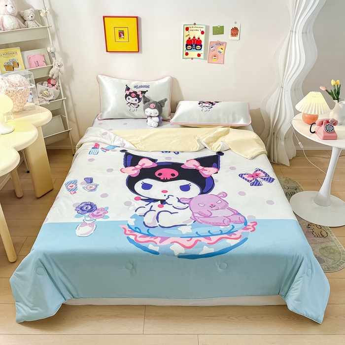 91家纺网 家纺一手货源 找家纺 博雅 2024新款三丽鸥凉感丝凉席夏被套件 大版-伙伴库洛米