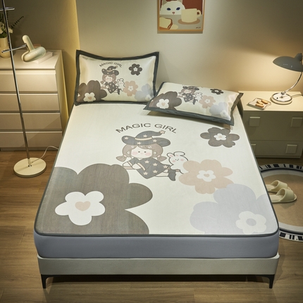 21度C 2024新款卡通大版数码印花冰藤席 魔法女孩-床笠款