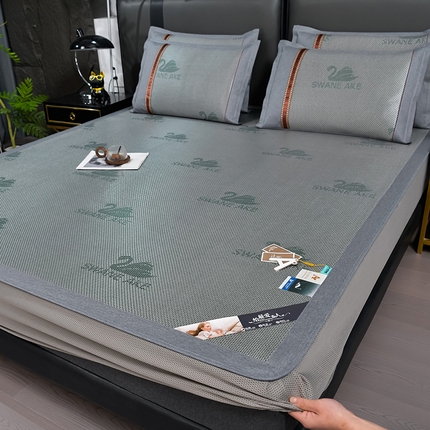 小牛  2024加厚款-天鹅冰藤席系列（床笠款） 墨绿