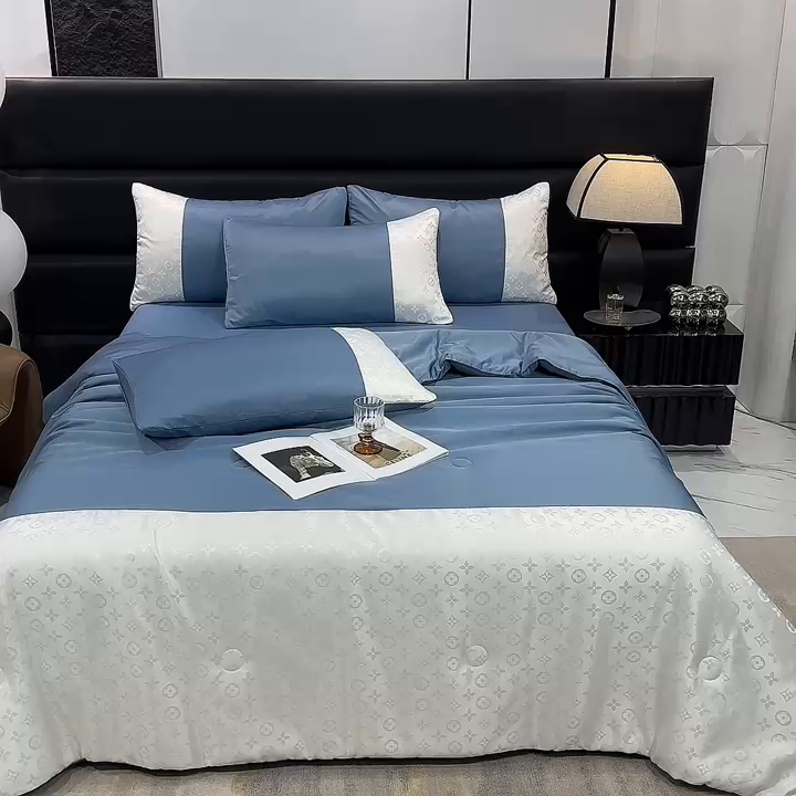 91家纺网 家纺一手货源 找家纺 梦之岛 2024新款水洗真丝提花空调被夏被四件套-路易公主 路易公主-蓝